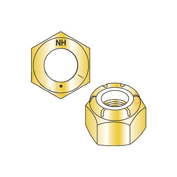 Newport Fasteners Nylon Insert Lock Nut, 1-1/4"-12, Steel, Grade 8, Yellow Zinc, 4 PK 952036 - main